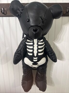 Current Mood Black Teddy Bear Skeleton Backpack